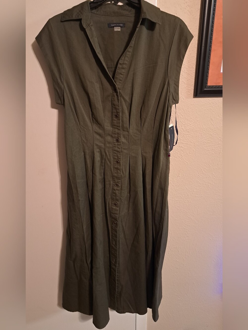 Tommy Hilfiger Olive Green Button Front Midi Dress Size 2 NWT- NO POCKETS! - Picture 2 of 6